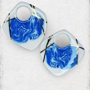 604u. White and Blue Earring Jackets Ceramic Artisan